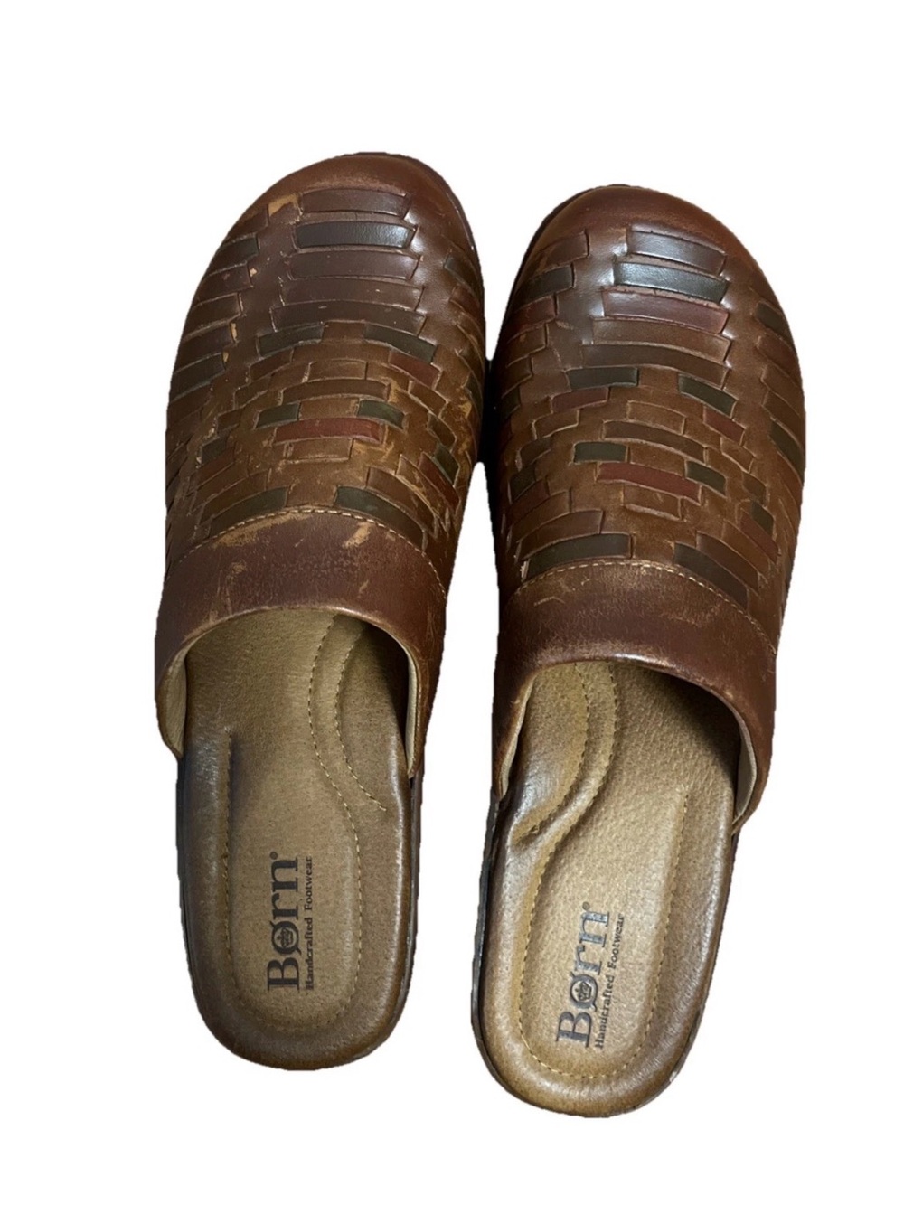Born Men's Brown Woven Leather Slip-On Clogs